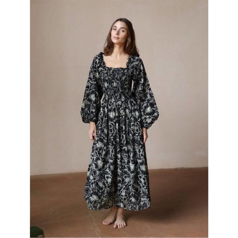 Mille Resort & Travel Catherine Maxi Dress in Black Hibiscus SZ XS EUC